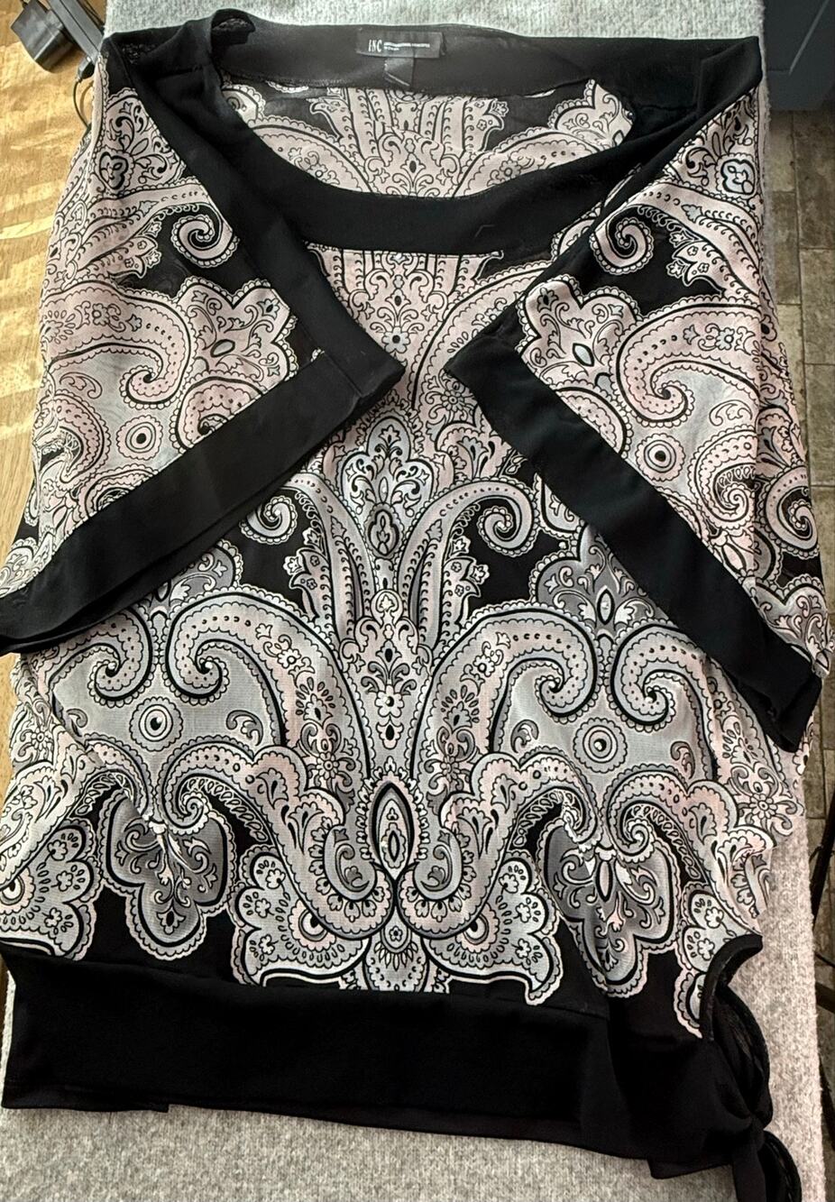 INC International Concepts 2X Paisley Cold Shoulder Sheer Layered Tie Top